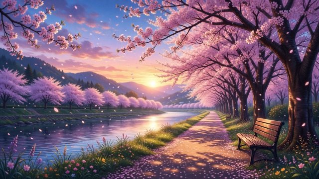 Sakura rivière printemps