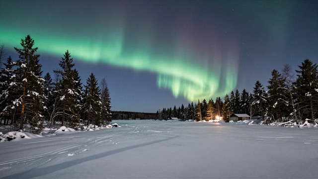 Aurore forêt neige