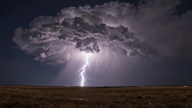 Ciel orage nuit plaine