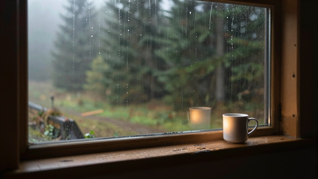 Cabane pluie vitre