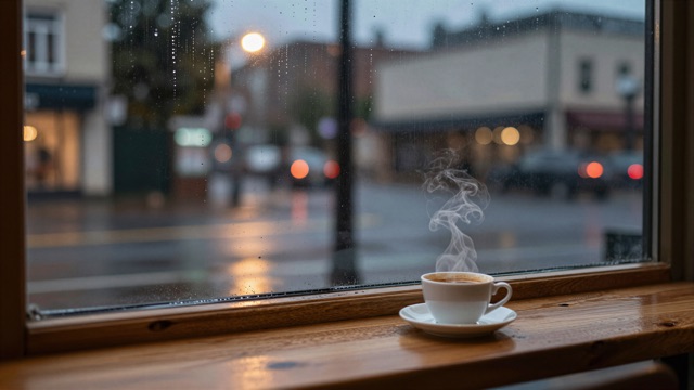 Café pluie vitrine